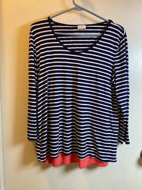 Pixley Striped Top Size Large | Navy White Open Back Layered Hem